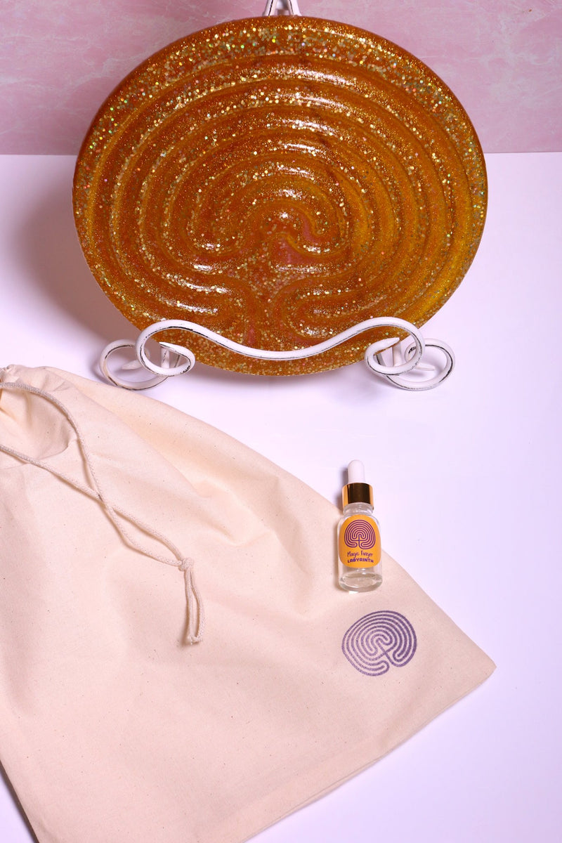 11" Gold Finger Labyrinth for Meditation or Relax & Decor - A Handmade Kit with Aromatherapy - Epoxy and Glitter - Zayra Mo