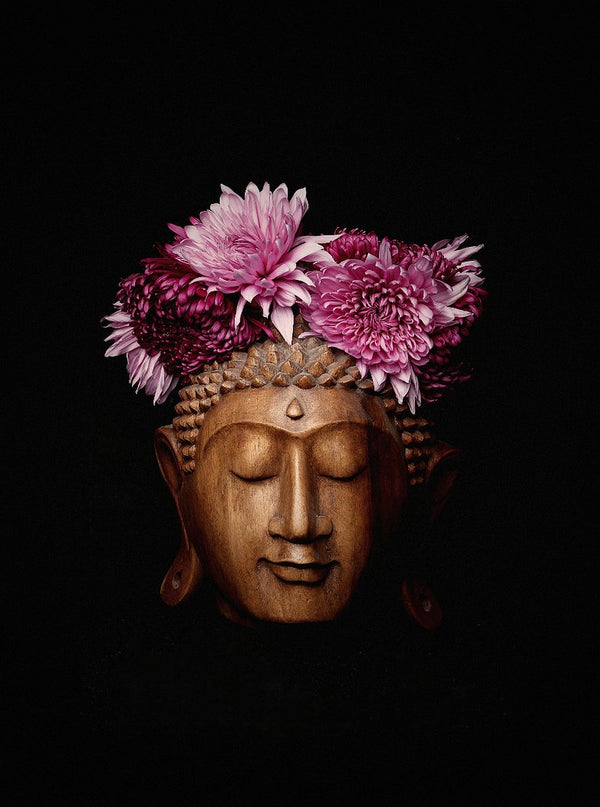 Buddha with magenta flowers crown Photography - Gallery Quality - Zayra Mo