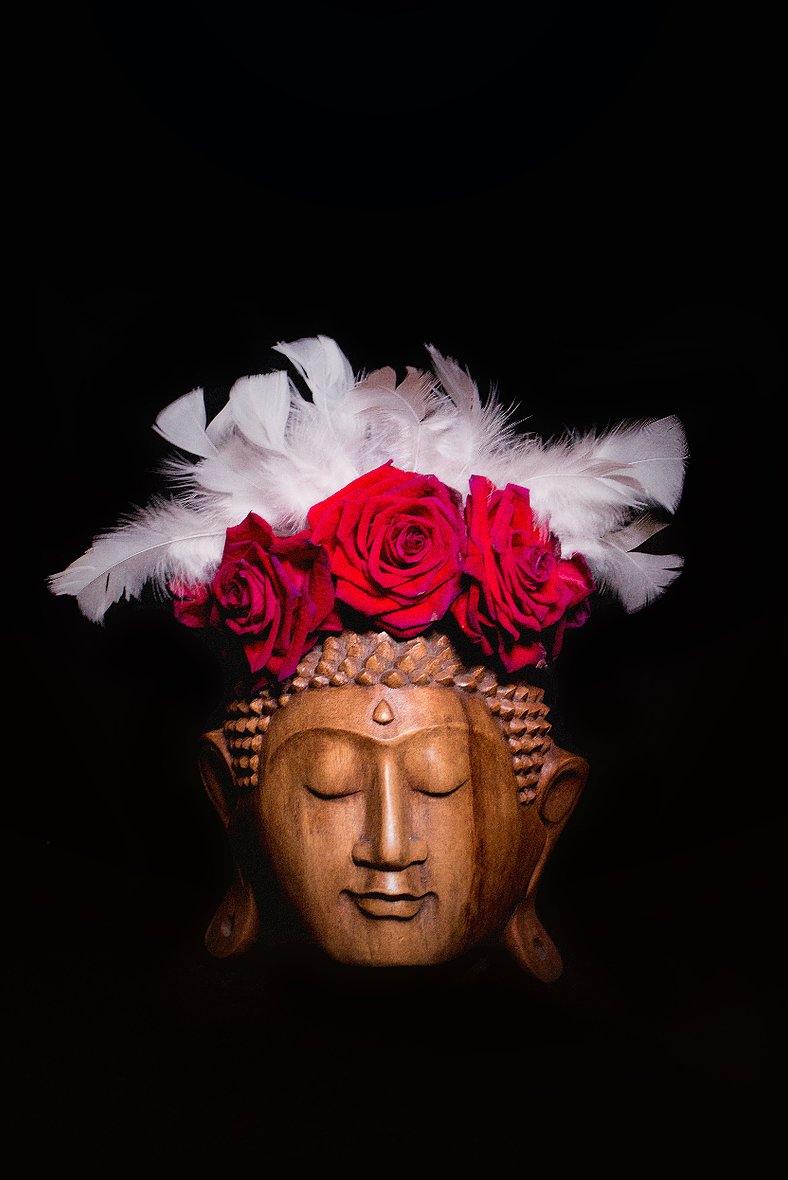 Buddha with red roses crown Photography - Gallery Quality - Zayra Mo