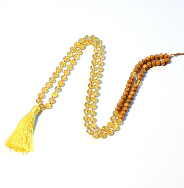 Happy Fortune - Natural Citrine with Wood Beads 108 Mala Necklace for Prayer and Meditation - Zayra Mo