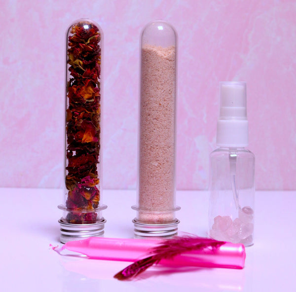 Love , Calm + Protection Beauty and Ritual Kit with our unique Eggshell Powder, roses, natural rose quartz for mist