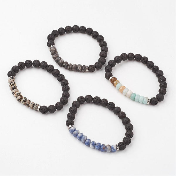 Natural Gemstone Stretch Bracelets, with Lava Beads and Brass Spacer Beads - Pick Your Gemstone - Zayra Mo
