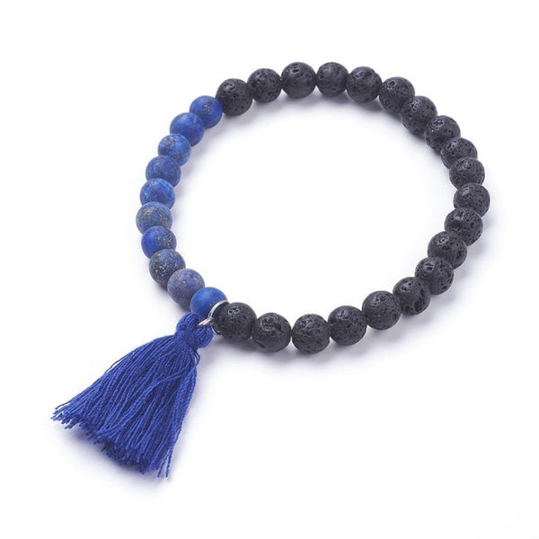 Natural Lapis Lazuli Stretch Charm Bracelets, with Tassels - Zayra Mo