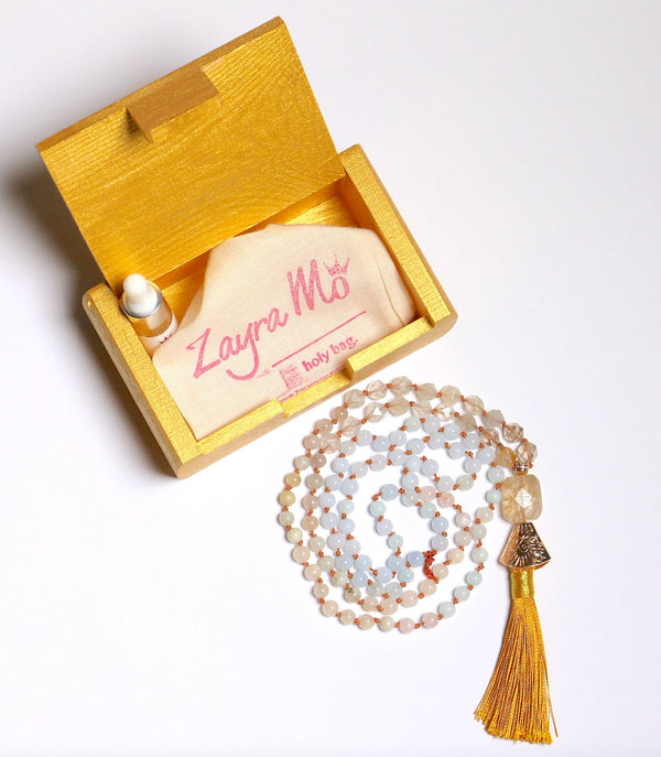 Personalized Handmade Mala 108 Beads Necklace with Semi Precious Gemstones - Zayra Mo
