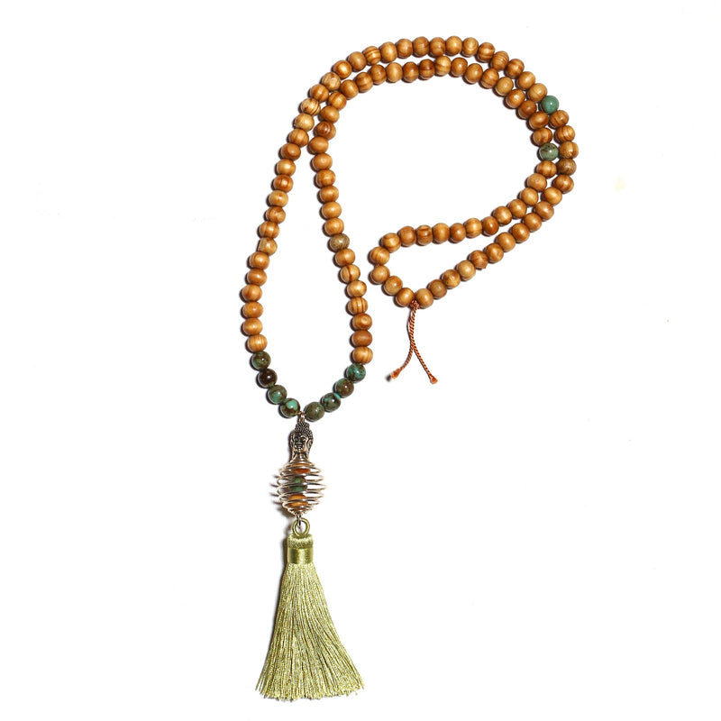 Pick Your Gemstone (14 options) Handmade Mala Necklace with Wood Beads and Semi Precious Gemstones - Zayra Mo