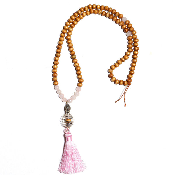 Pick Your Gemstone (14 options) Handmade Mala Necklace with Wood Beads and Semi Precious Gemstones - Zayra Mo