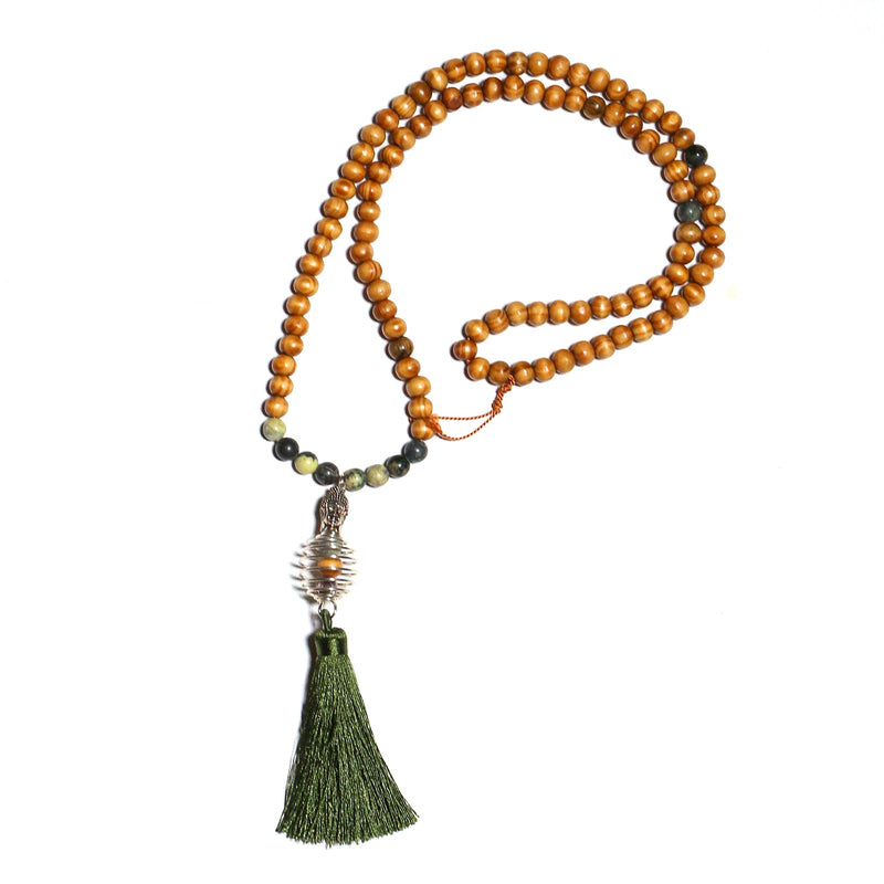 Pick Your Gemstone (14 options) Handmade Mala Necklace with Wood Beads and Semi Precious Gemstones - Zayra Mo