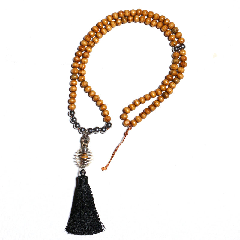 Pick Your Gemstone (14 options) Handmade Mala Necklace with Wood Beads and Semi Precious Gemstones - Zayra Mo