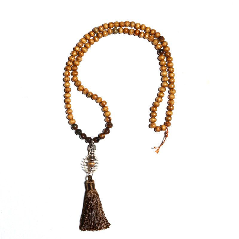 Pick Your Gemstone (14 options) Handmade Mala Necklace with Wood Beads and Semi Precious Gemstones - Zayra Mo