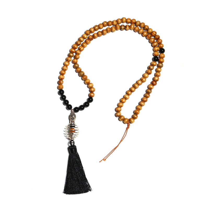 Pick Your Gemstone (14 options) Handmade Mala Necklace with Wood Beads and Semi Precious Gemstones - Zayra Mo