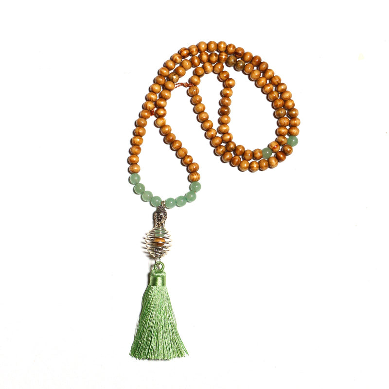 Pick Your Gemstone (14 options) Handmade Mala Necklace with Wood Beads and Semi Precious Gemstones - Zayra Mo