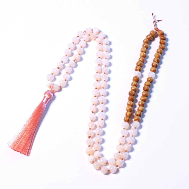 Pure Serenity - Natural Yellow Jade with Wood Beads 108 Mala Necklace for Prayer and Meditation - Zayra Mo