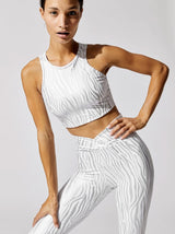 The Glam Look Sportwear Set - Metallic Silver V-Waist Leggings with Shockproof Sports Bra - Zayra Mo