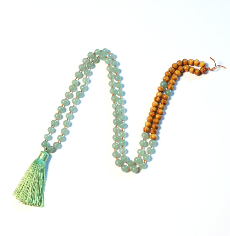 The Prosperity Blessing - Natural Aventurine with Wood Beads 108 Mala Necklace for Prayer and Meditation - Zayra Mo