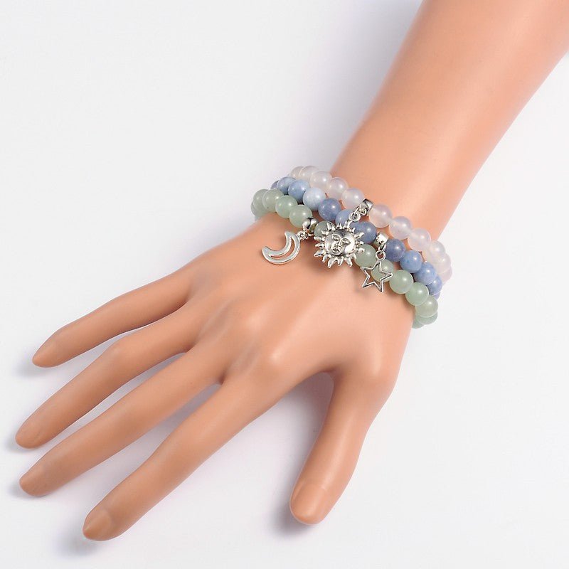 Tibetan Style Star & Moon & Sun Bracelets with Aquamarine, Quartz and Aventurine - The Yogi World - Zayra Mo