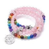 Universal Love - Rose Quartz Handmade Chakra Mala Necklace / Bracelet with Semi Precious Gemstones - Zayra Mo