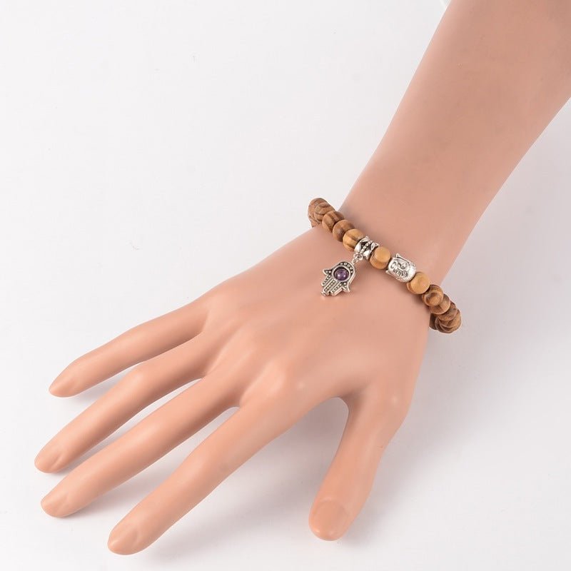 Wood Stretch Bracelets / Buddha / Hamsa - Pick Your Gemstone - Zayra Mo